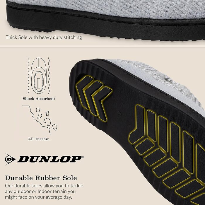 Жіночі домашні капці DUNLOP з підкладкою Sherpa Fleece та Memory Foam, протиковзкі тапочки світло-сірі, розмір 39 EU