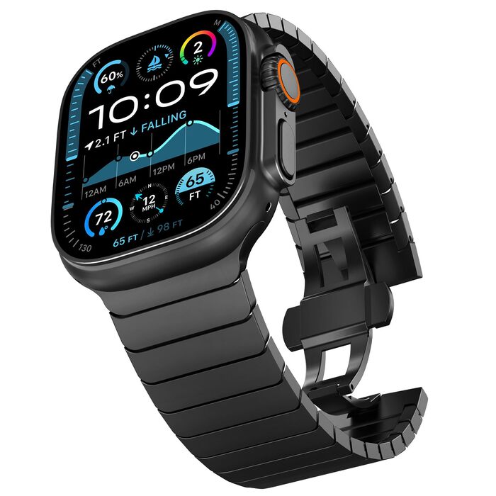 Металевий ремінець CHANCHY для Apple Watch Ultra 3/2/1, Series 11/10/9/8/7/6/5/4/3/2/1, SE — сталевий браслет (чорний, 42/44/45/46/49 мм)