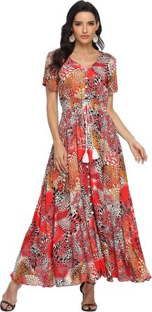 Сукня максі А-силуету VintageClothing, червона в принт (S)