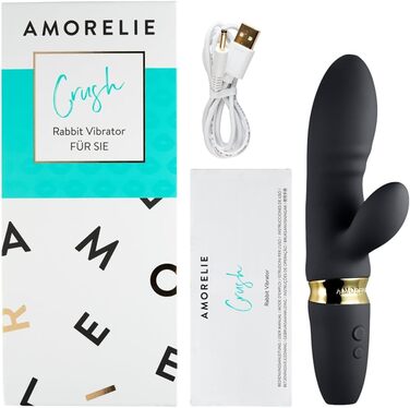 Вібратор AMORELIE Crush – Кролик, 18,5 см | Водостійкий, акумуляторний (Чорний)