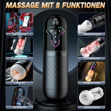 Мастурбатор для чоловіків KI-Interaktion з 10 вібраціями, 7 режимами розтягування та 5 режимами стимуляції. Секс-іграшка з підігрівом та керуванням через APP