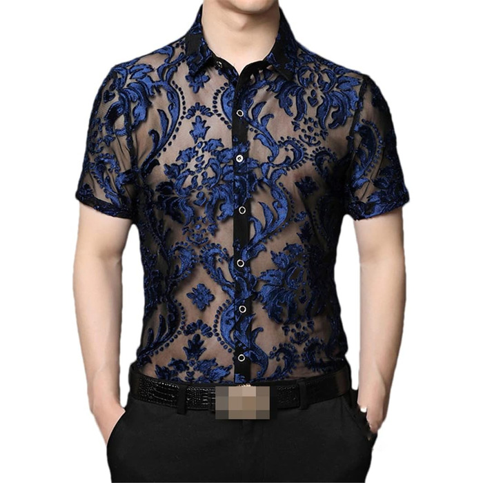 Прозора сорочка для чоловіків Bollrllr з мереживом, 2XL | Сорочка з прозорим дизайном для вечірок