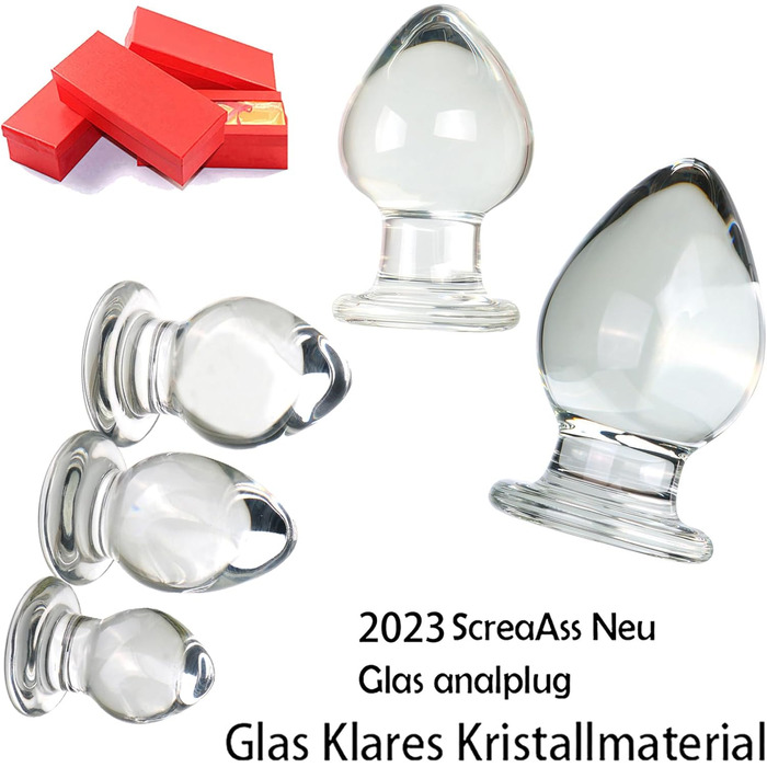 Скляний анальний плаг ScreaAss, 5 розмірів (32/40/45/55/65 мм), набір, прозорий. Іграшки для дорослих для жінок та чоловіків.