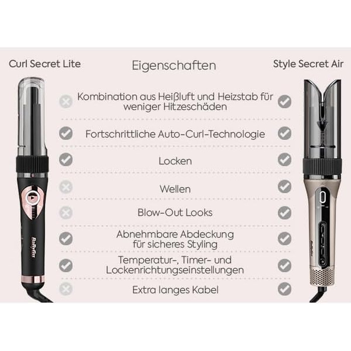 Автоматичний стайлер для локонів BaByliss Curl Secret Lite C1031E, 19 мм, 5 рівнів температури до 210°C, чорний з рожевим золотом