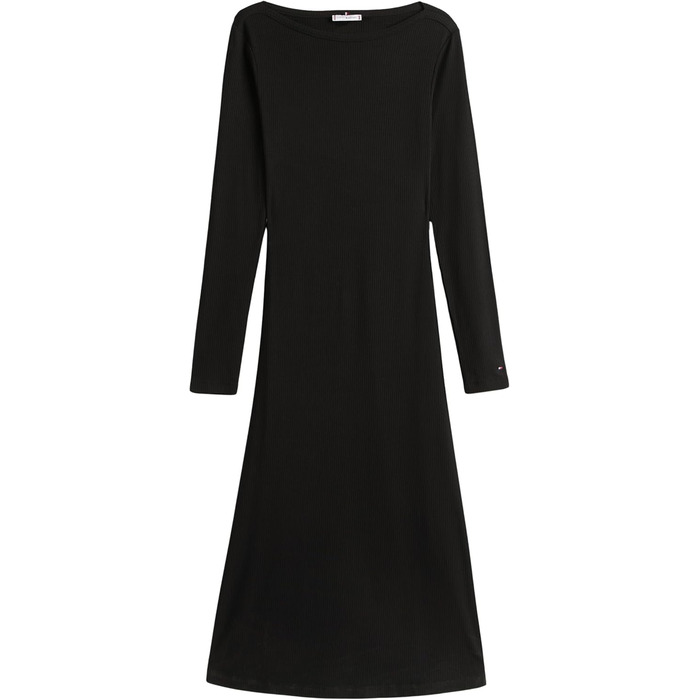 Сукня облягаючого силуету Tommy Hilfiger Rib Flare Midi з U-подібним вирізом, чорна (L)