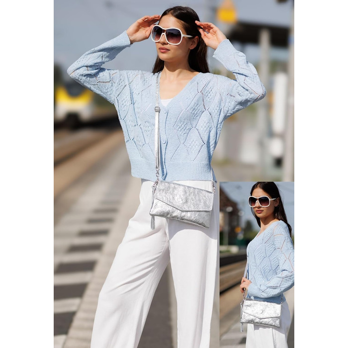 Жіноча сумка-клатч Caspar Elegante з натуральної м'якої шкіри наппа, вечірня сумка через плече Premium Line, темно-синя, Made in Italy