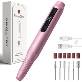 Апарат для манікюру та педикюру MelodySusie PC180G, бездротовий електричний нігтевий фрезер 25000 об/хв, професійний набір для нарощених нігтів з LED-дисплеєм (Rose)