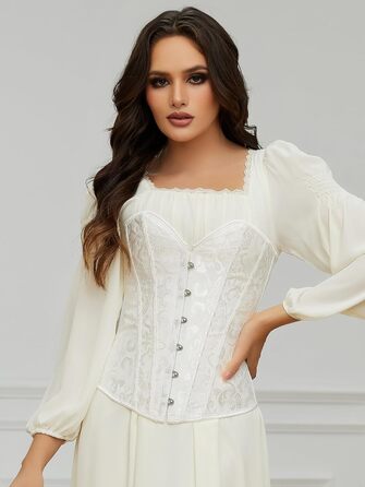 Корсетний топ SLIMBELLE для повних грудей: готичний корсет з мереживом та шнурівкою, бюстгальтер-корсет з сталевими ребрами, топ з фальш-шкіри (L, білий)