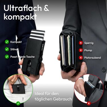 Чоловічий смарт-гаманець SLIMJACK з відділенням для монет та RFID-захистом, шкіряний тримач для кредитних карток з алюмінієвим корпусом, чорний