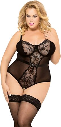 Елегантний боді великого розміру з відкритими сходами, чорний, 3XL - сексуальна ніжна білизна