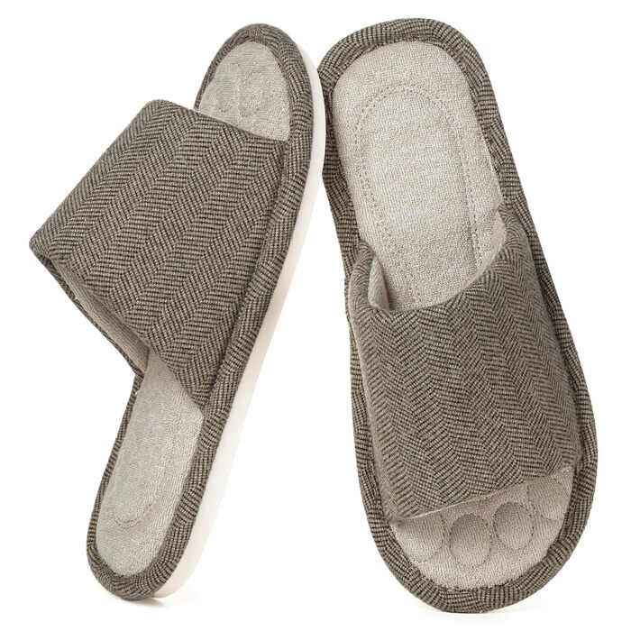 Унісекс домашні капці Dokela з ефектом пам'яті (Memory Foam), дихаючі бавовняні тапочки з відкритим носком, протиковзкі, коричневі, розмір 37/38 EU