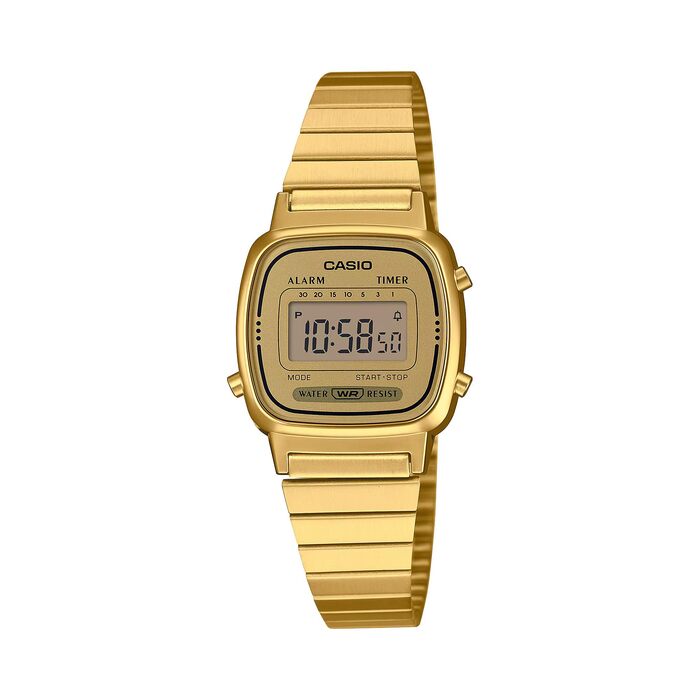 Жіночий наручний годинник Casio Vintage Digital LA670WGA-9DF, кварцовий, золотистий сталевий браслет