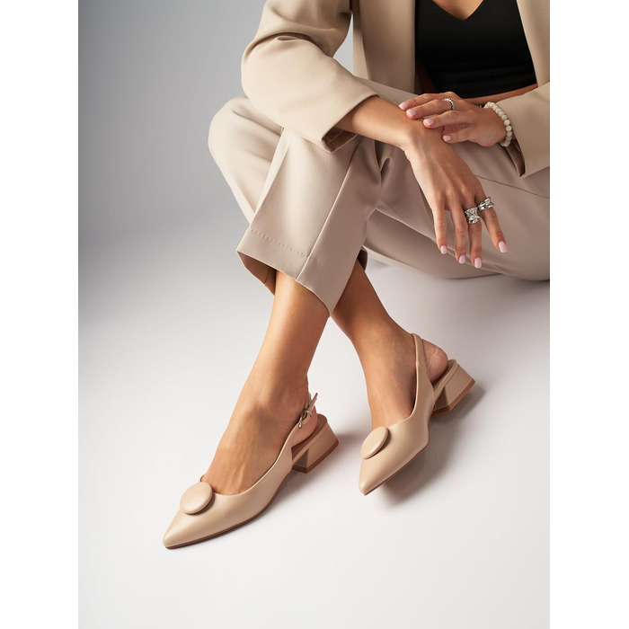 Жіночі туфлі-човники Slingbacks на стійких підборах 4 см, штучна замша, бежеві, розмір 42 EU (вузька нога), модель ML682-0716