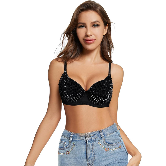 Спортивний топ Kimring у стилі стимпанк з шипами та заклепками для вечірок, клубів та рейвів (XL, чорний)