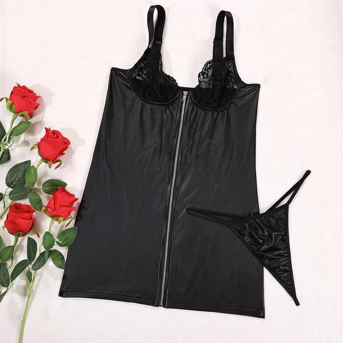 Боді з екошкіри жіноче сексуальне облягаюче чорне Leder Bodysuit XL