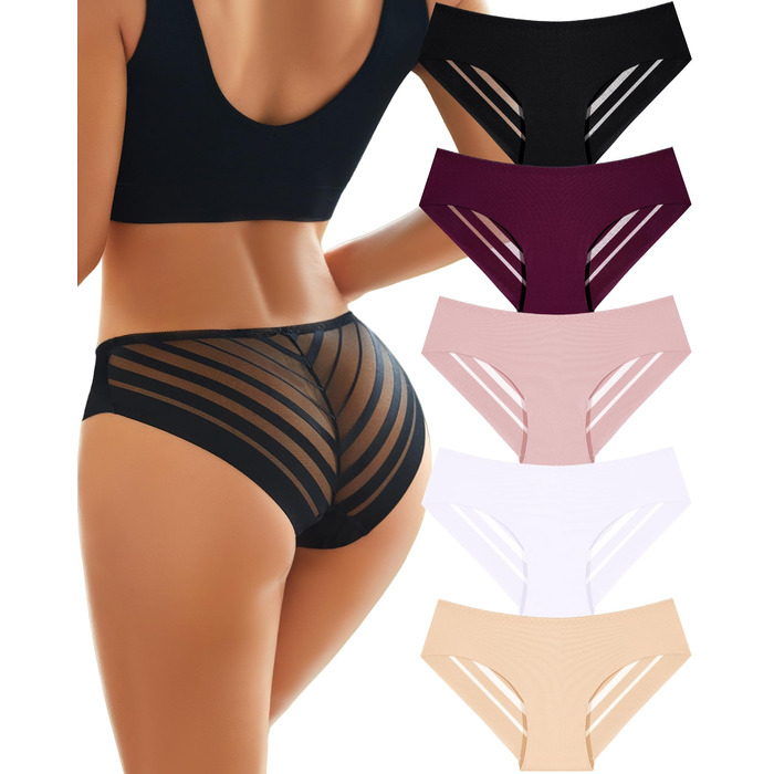 5 шт. комплект жіночих трусиків з мереживом, безшовні труси для жінок, сексуальна білизна, труси з мереживом, дихаюча білизна, S-XL, чорний/білий/кремовий/рожевий/темно-фіолетовий