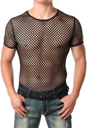 Чоловіча футболка Bollrllr, мереживна, прозора, для нічного клубу та вечірок (XL, чорна)
