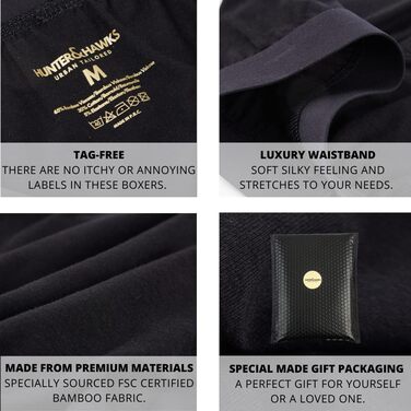 Боксерки чоловічі Hunter & Hawks, 4 шт. в упаковці, розмір S-6XL, м'які, антибактеріальні, дихаючі, чорні