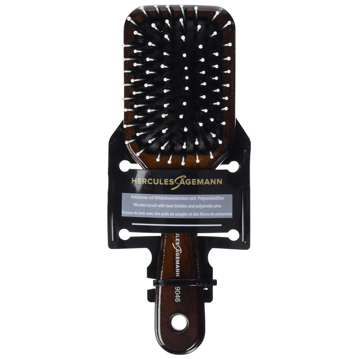 Масажна щітка для волосся HERCULES SÄGEMANN Paddle Brush, дерев'яна, з натуральною щетиною кабана та нейлоновими штифтами, коричнева