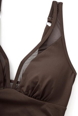 Зелений купальник жіночий DOULAFASS V-подібний виріз, мереживо, корегуючий, без спинки, пляжний, XL, темно-коричневий