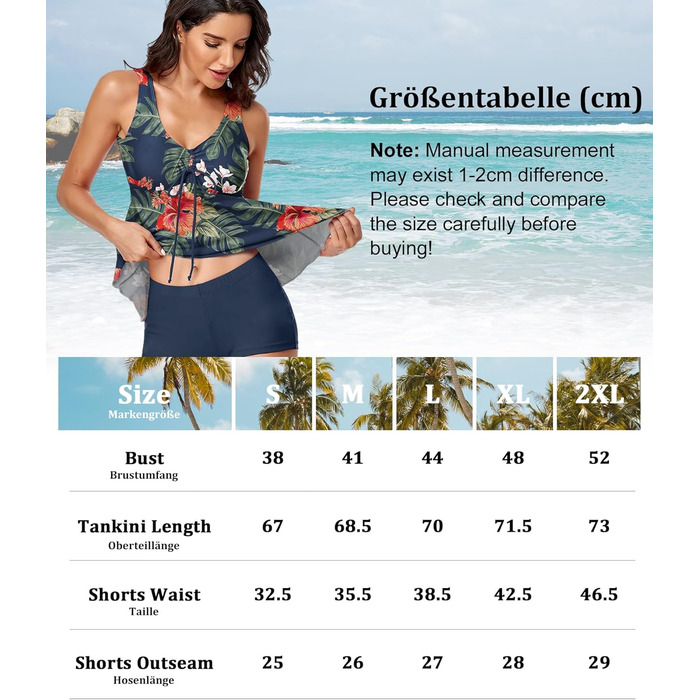 Tankini жіночий купальник з високою талією, push-up топ з шортами, двочастинний, квітковий принт, блакитний, розмір L