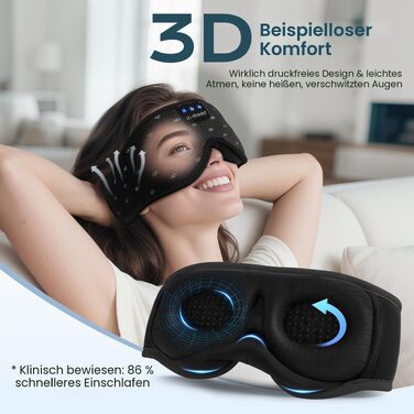 Bluetooth маска для сну з навушниками LC-dolida, повна блокировка світла, м'яка тканина (Jet Black)