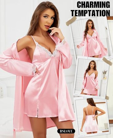 RSLOVE Комплект ніжної сукні та трусиків з мереживом, комплект спідньої білизни (XXL, Рожевий)