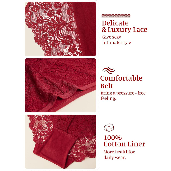 Сліпекс жіночі мереживні, безшовні, великі розміри, 6 шт. (чорний*2, червоний*2, рожевий*2)