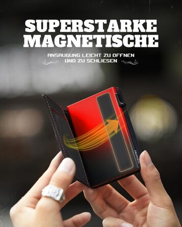 Чоловічий смарт-гаманець DODENSHA MagSnap з RFID-захистом, відділенням для AirTag, монетницею та містком для 10+ карток (Чорний/Червоний)