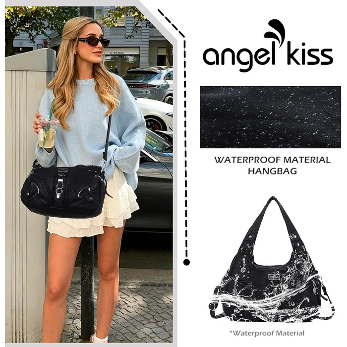 Жіноча сумка-хобо Angel Kiss через плече з м'якої екошкіри (PU), чорна сумка з відділеннями та застібкою-блискавкою