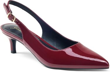 Жіночі елегантні туфлі-човники GENSHUO на низьких підборах (Kitten Heels) з відкритим задником, лакована шкіра, колір винно-червоний, розмір 42 EU