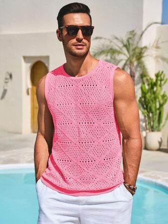 Чоловіча в'язана майка-топ Runcati, рожева, літо, пляжний стиль, хіппі