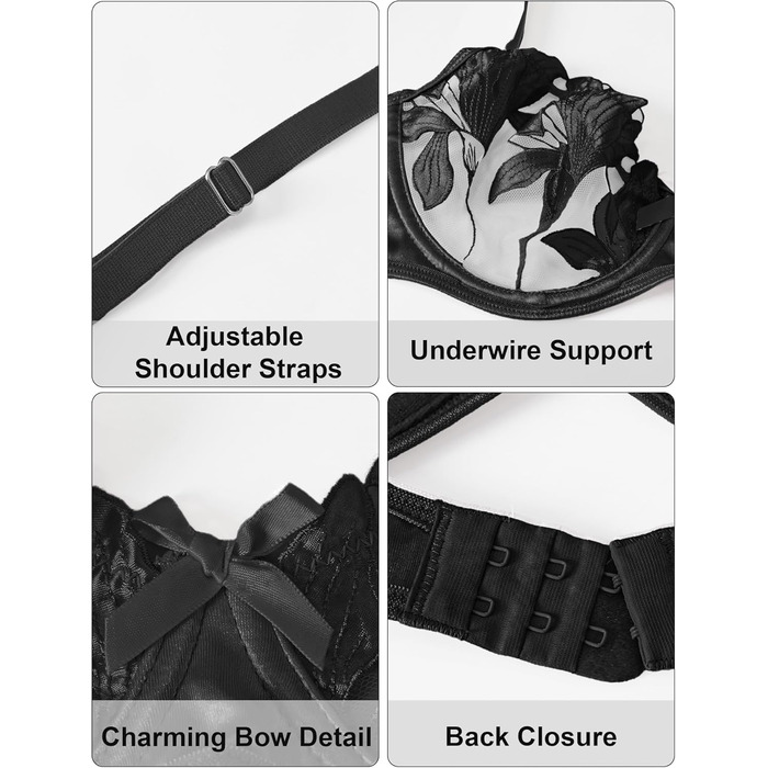 Panegy: Комплект бюстгальтера та трусиків Push-Up з вишивкою, білий (чорний, XL)