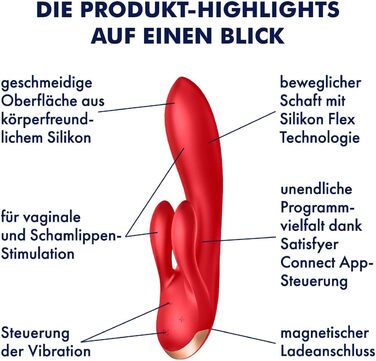 Вібратор Satisfyer Double Flex Connect з Bluetooth-додаток | Інтимні іграшки для жінок | Водонепроникний (IPX7) | З високоякісного силікону | Перезаряджається | Червоний