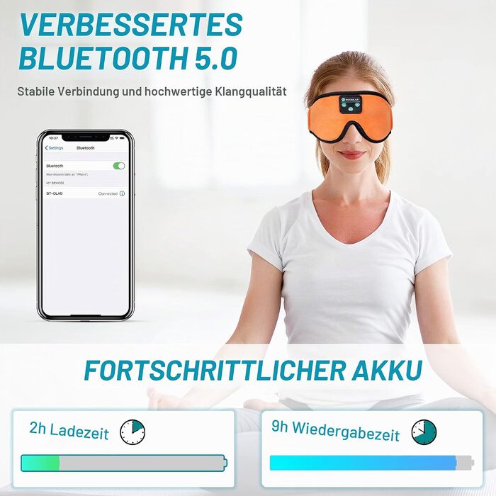 Bluetooth-навушники-маска для сну Schlafkopfhörer, 3D маска на очі з HD-стереодинаміками, регульована та миюча, для сну на боці, подорожей, йоги та медитації, помаранчева