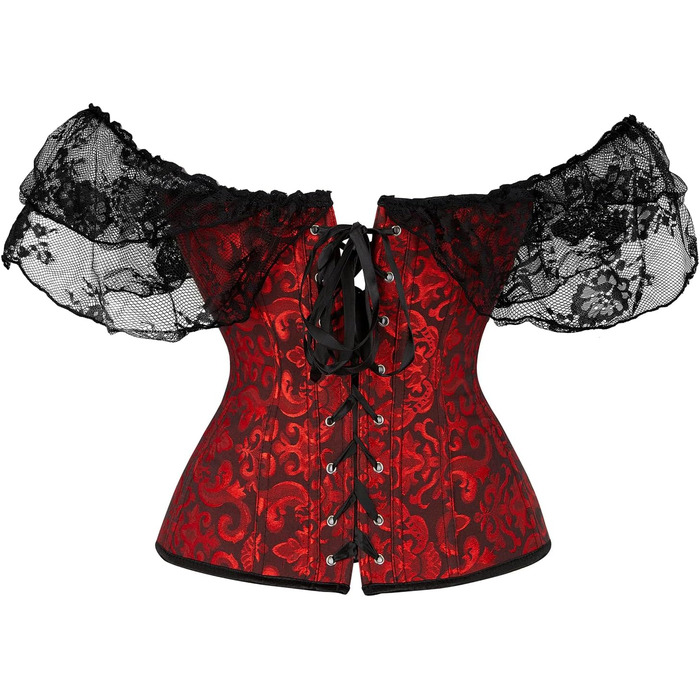 Корсет для жінок з шнурівкою, квітковий принт, вінтажний стиль, під грудьми, застібка спереду, бюстгальтер, талія, формувальна спідня білизна (XXL, B-темно-червоний)