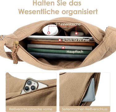 Жіноча сумка-кросбоді Micmores у формі півмісяця, вельветова сумка через плече з регульованим ременем для роботи, подорожей та навчання, сіра