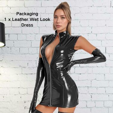 Чорне латексне міні-плаття з блискавкою - сексуальна сукня bodycon для вечірок та танців