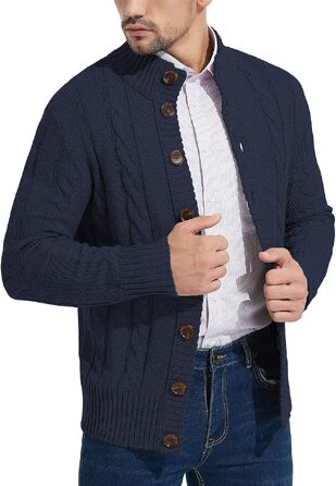 Чоловічий в'язаний кардиган NITAGUT на застібці, теплий зимовий Strickpullover, темно-синій (Navy Blue), приталений крій