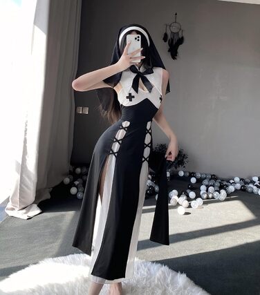 Костюм для косплею JasmyGirls: Костюм черниці, дівочий наряд, костюм ангела, чорне плаття, X-S - M