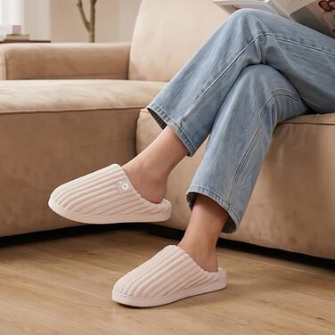 Зимові теплі капці Coswind для жінок та чоловіків з ефектом пам'яті (Memory Foam), вельветові пантофлі, бежеві, розмір 36/37 EU