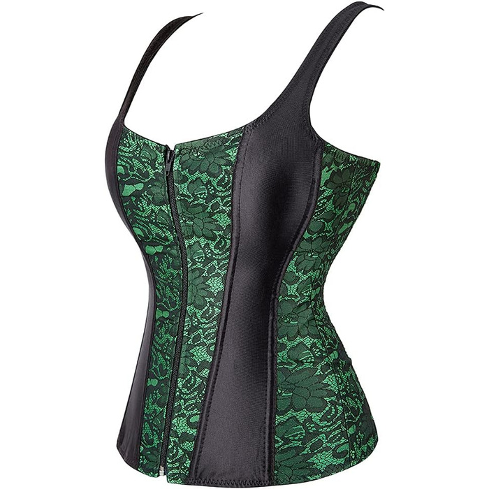Корсет Vollbrust з блискавкою для жінок, готичний стиль (M, Зелений)