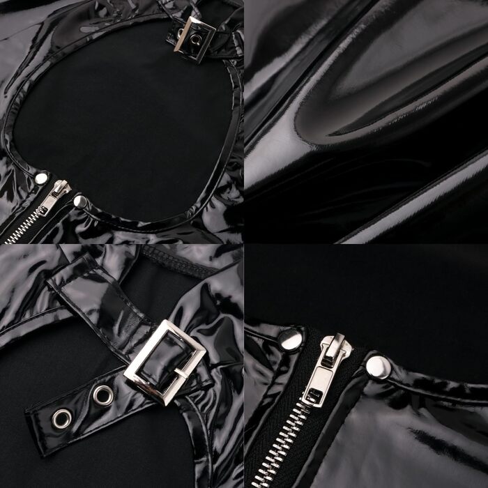 Жіноча шкіряна сукня з лакового ефекту, облягаючого крою, на блискавці, міні-сукня для вечірок, косплей, костюм, боді, латексний комбінезон, спідня білизна, нічна сорочка (M, Чорний)