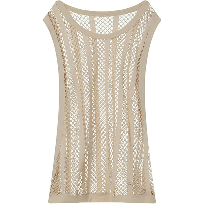 Чоловіча майка з сіткою, без рукавів, з принтом 'риба', сексуальний дизайн, прозора білизна (XL, Бежевий)