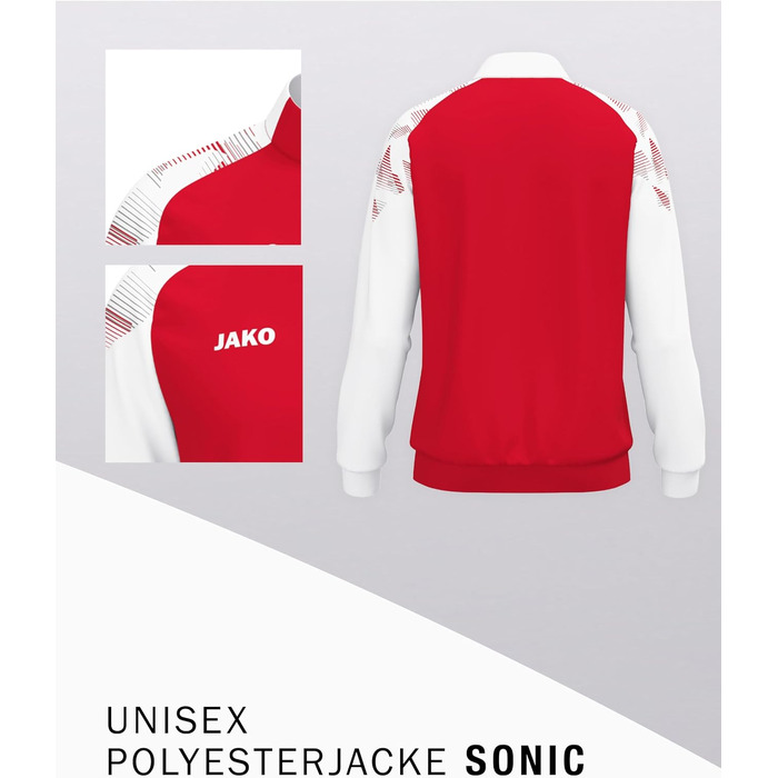 Спортивна куртка JAKO Sonic унісекс для тренувань та відпочинку, червоно-біла, розмір XL, з переробленого поліестеру