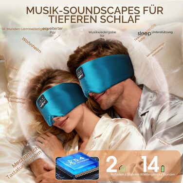 Маска для сну з Bluetooth-навушниками MUSICOZY з натурального шовку та mulberry silk, 3D затемнення, бездротові навушники для сну, комфортна для сну на боці, акумулятор 14 год, зелена