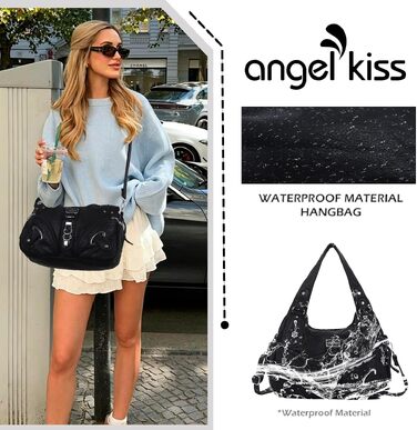 Жіноча сумка-хобо Angel Kiss через плече з м'якої екошкіри (PU), чорна сумка з відділеннями та застібкою-блискавкою