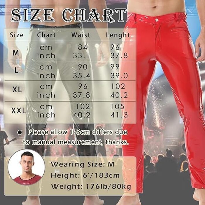 Чоловічі штани QiaTi: стильні, зручні, з еластичною тканини, прямі штанини, для мотоциклів та клубів (червоний, M)
