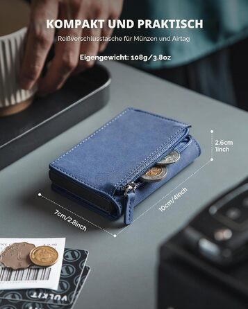 Чоловічий шкіряний гаманець-картхолдер VULKIT з RFID/NFC захистом, відділенням для монет та віконцем для посвідчення, синій