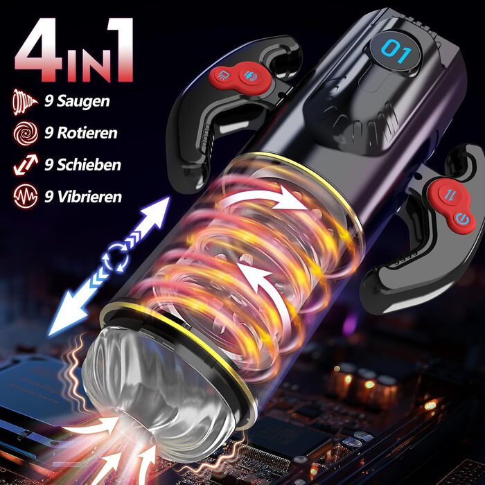 Електричний масажер для чоловіків з телескопічною функцією та режимами вібрації та обертання, портативний секс-іграшка для чоловіків